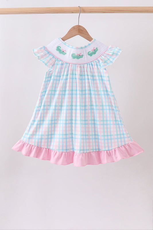 Pink Crocodile Smocked Gingham Dress