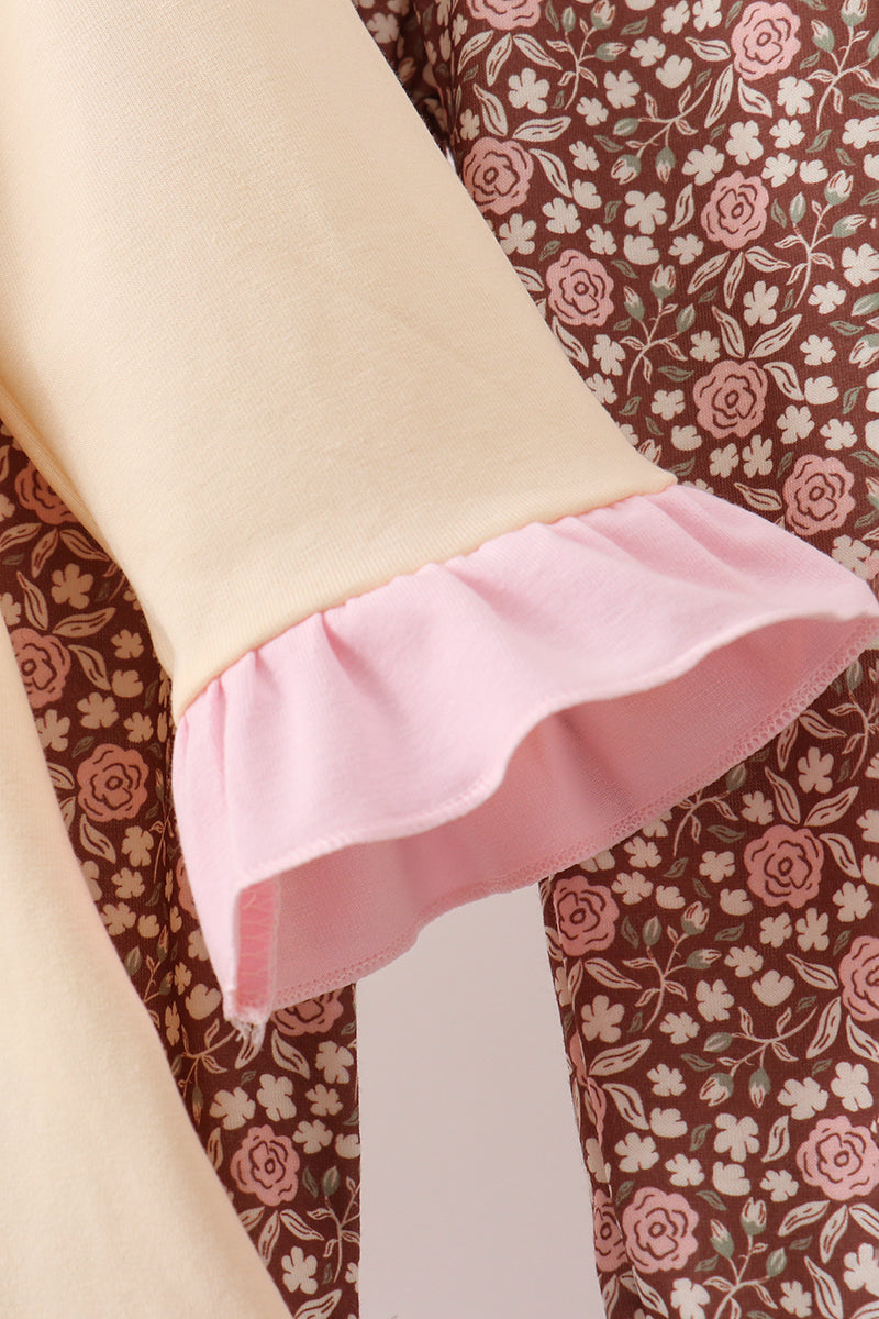 Floral Football Print Ruffle Pants Set