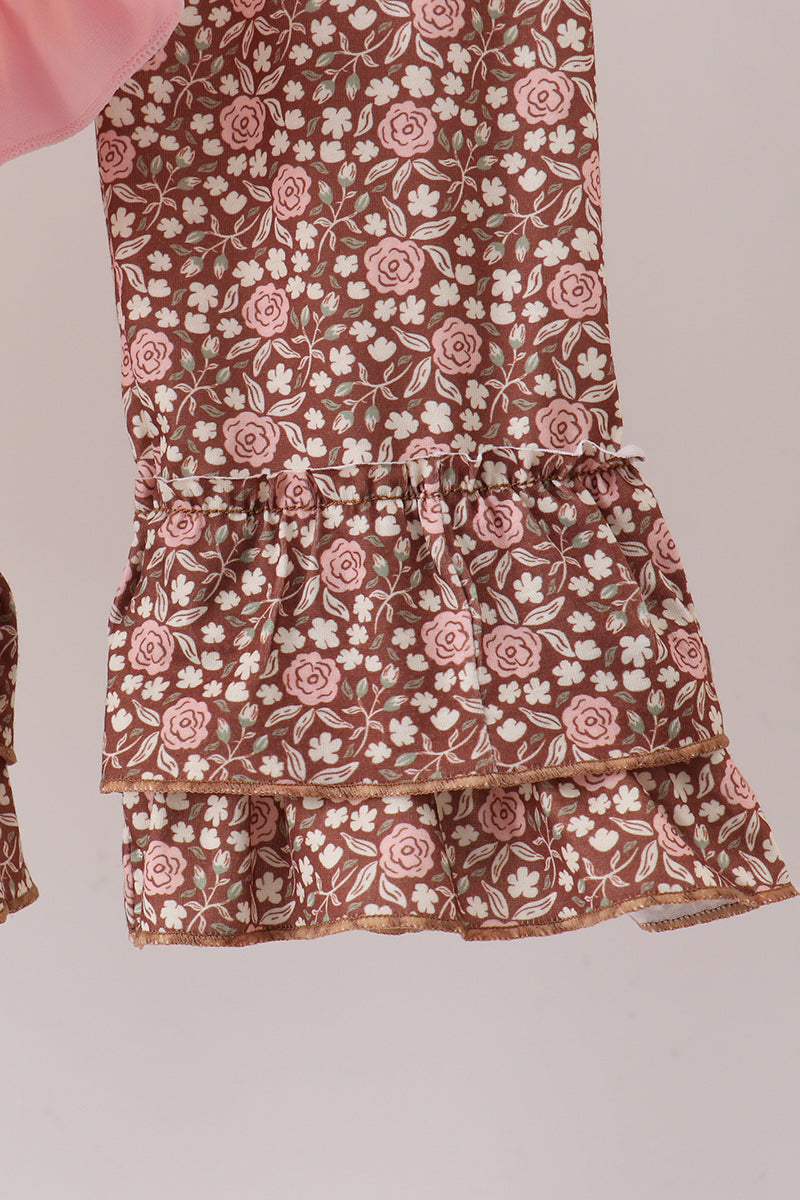Floral Football Print Ruffle Pants Set