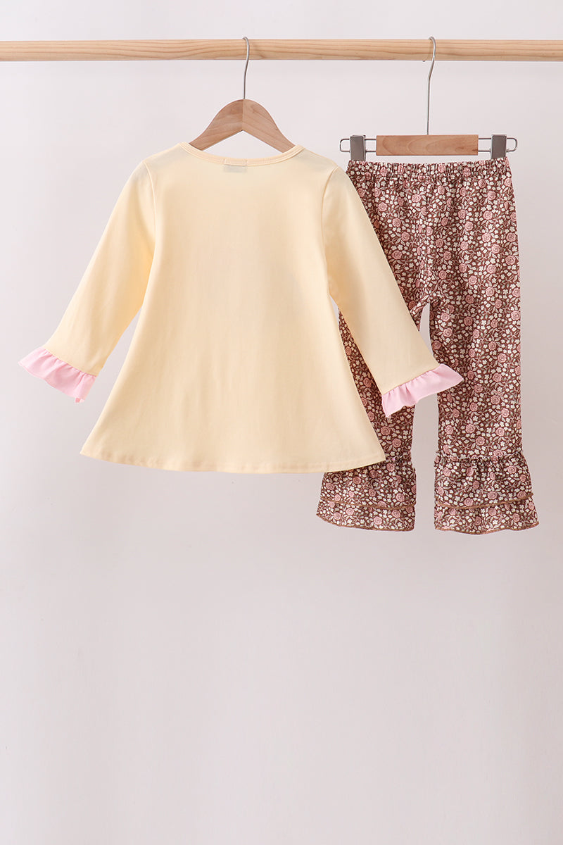 Floral Football Print Ruffle Pants Set