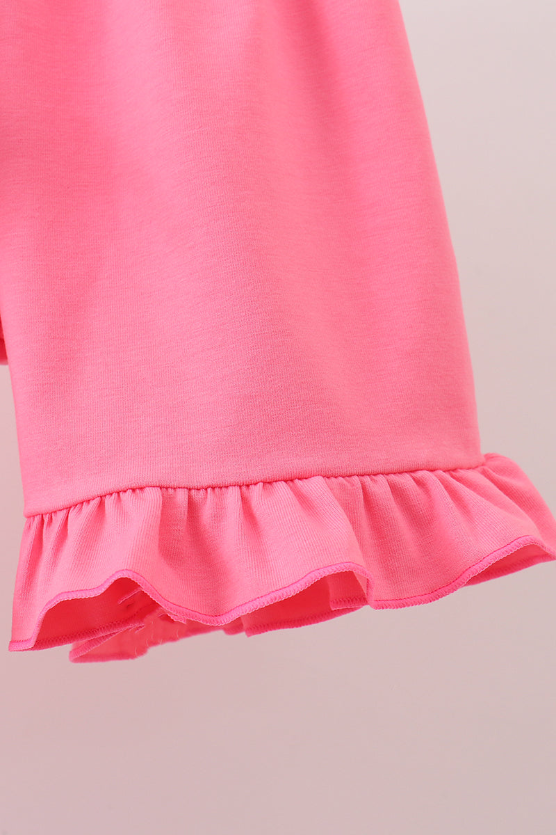 Pink Apple Smocked Ruffle Shorts Set