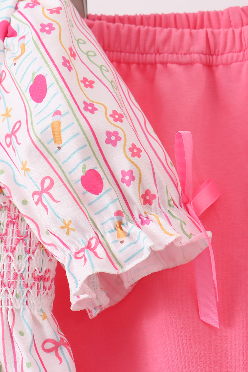 Pink Apple Smocked Ruffle Shorts Set