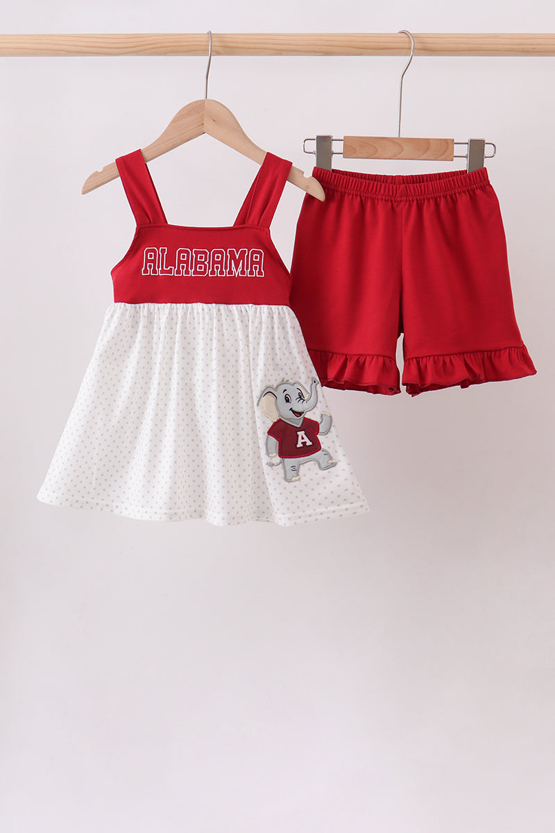 Maroon Alabama Applique Ruffle Shorts Set