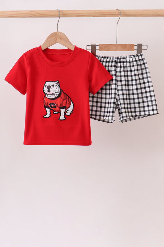 Red Georgia Applique Gingham Shorts Set