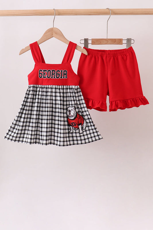 Red Georgia Applique Gingham Ruffle Shorts Set