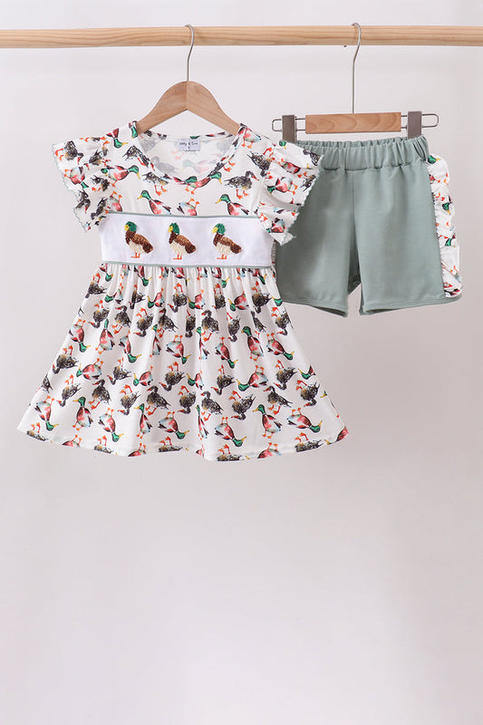 Sage Mallard French Knot Ruffle Shorts Set