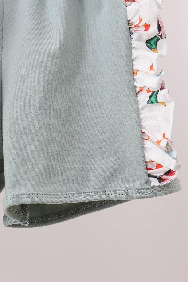 Sage Mallard French Knot Ruffle Shorts Set