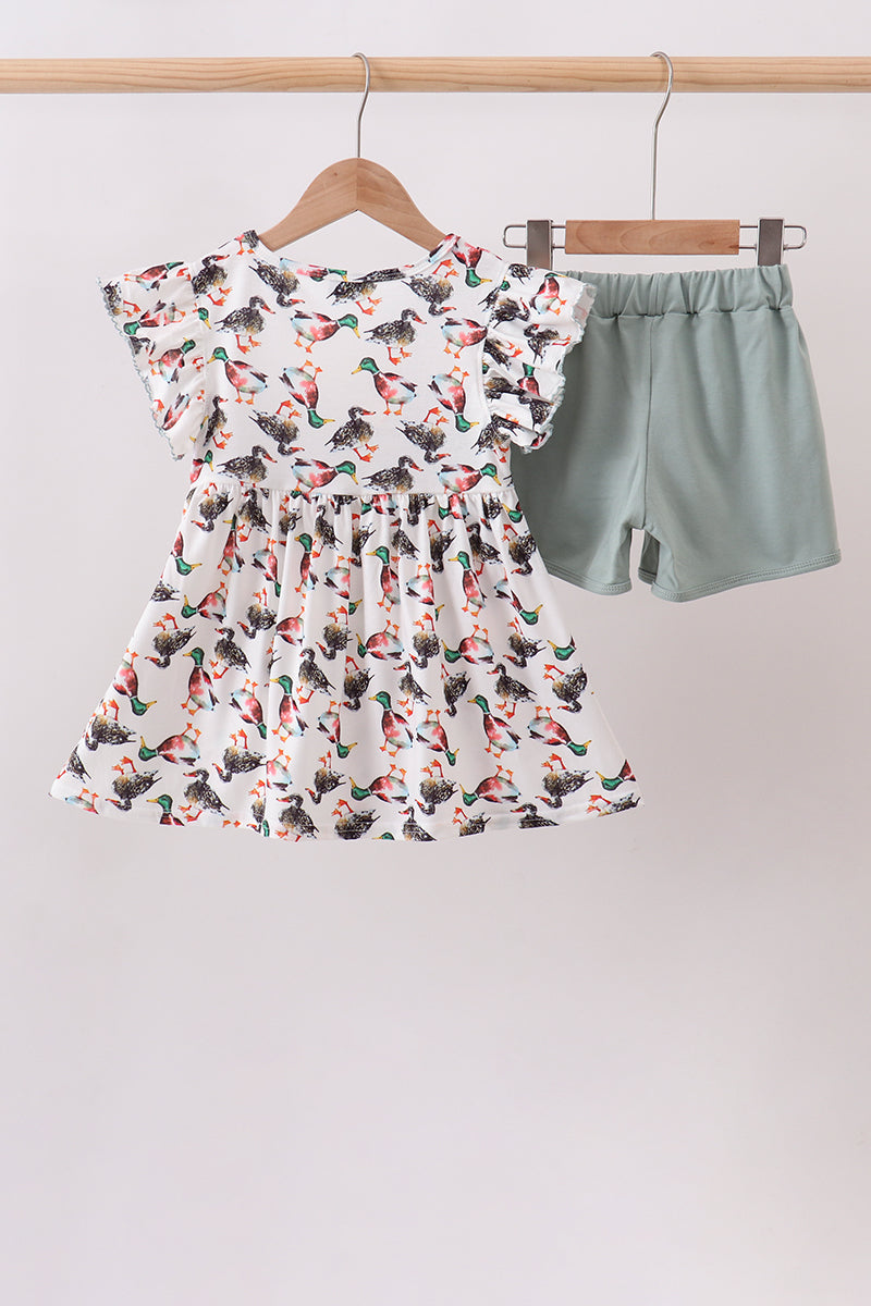 Sage Mallard French Knot Ruffle Shorts Set