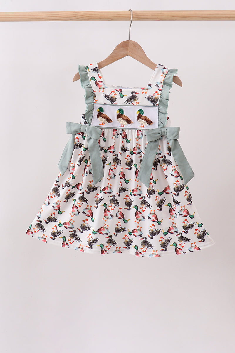 Sage Mallard French Knot Ruffle Dress