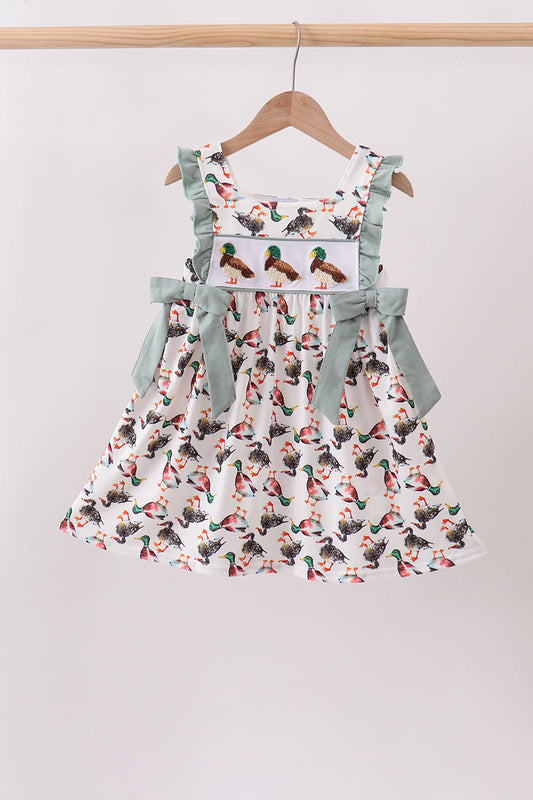 Sage Mallard French Knot Ruffle Dress