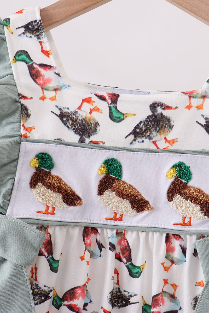 Sage Mallard French Knot Ruffle Dress