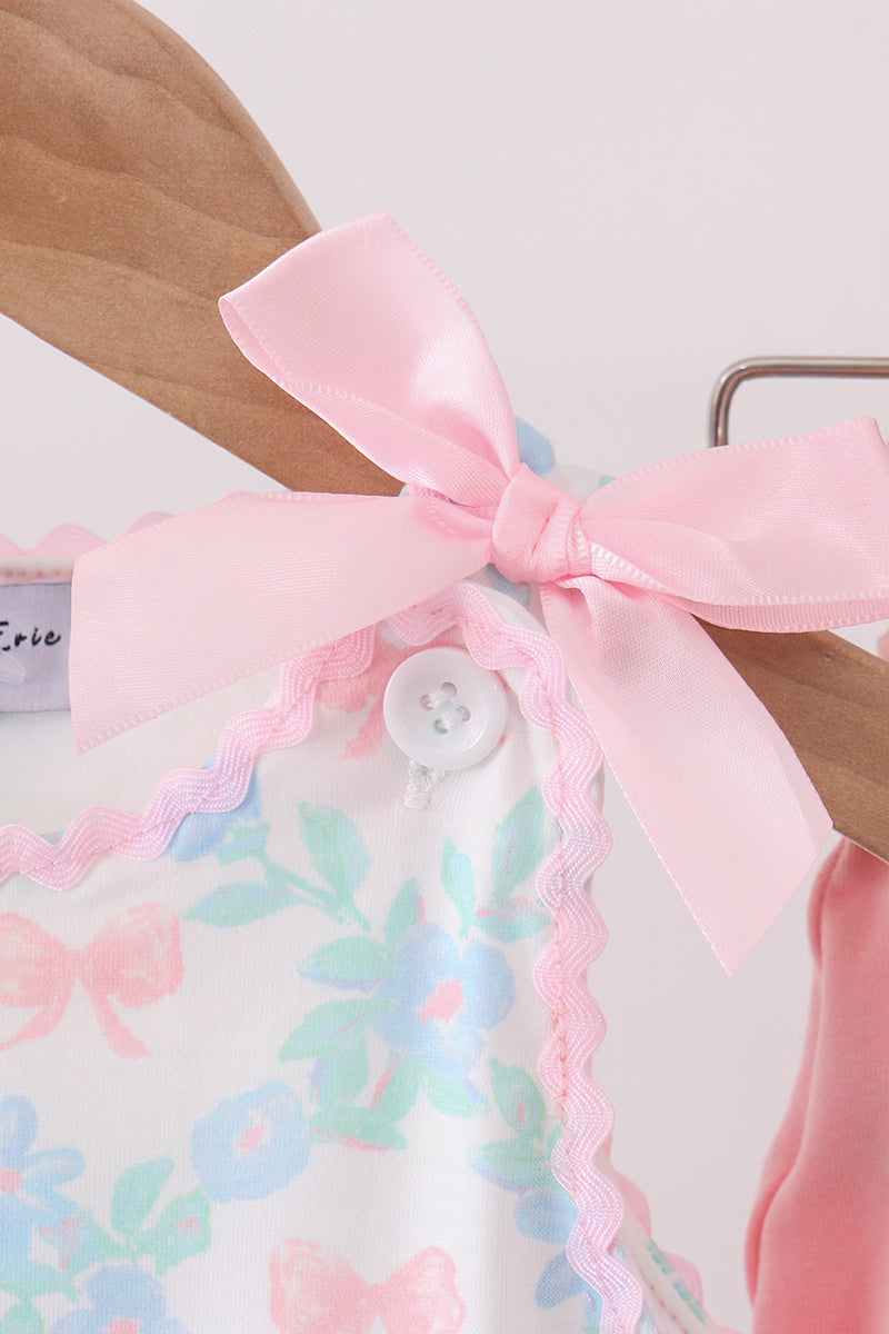 Pink Floral Bow Print Bloomer Set