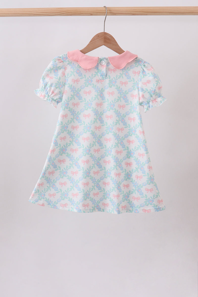 Pink Floral Bow Print Dress