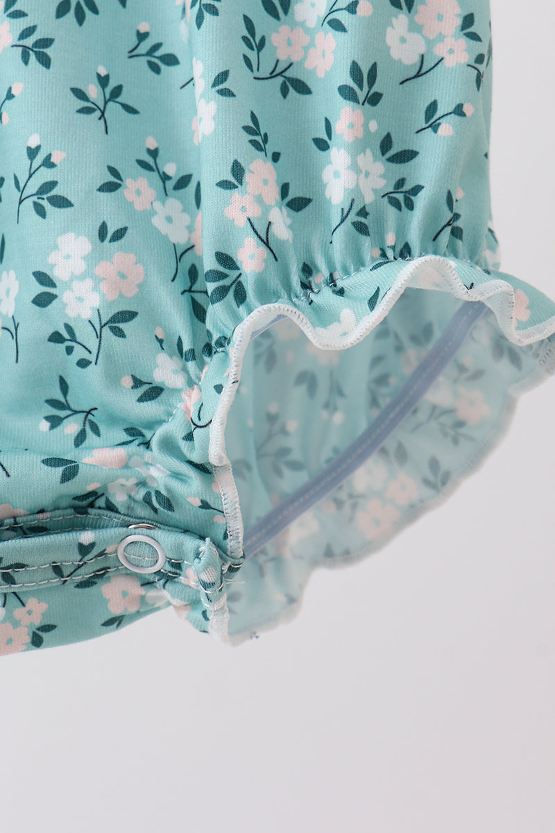 Green Floral Smocked Ruffle Bubble