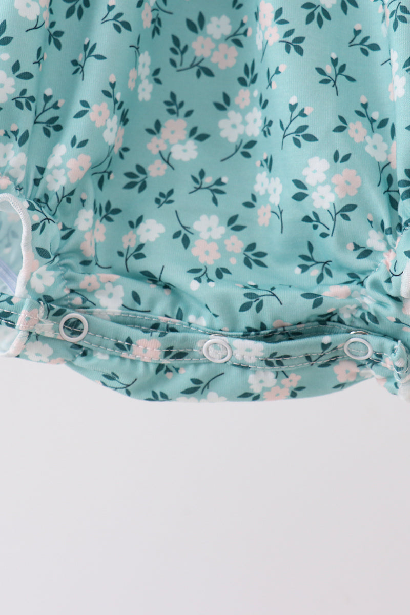Green Floral Smocked Ruffle Bubble