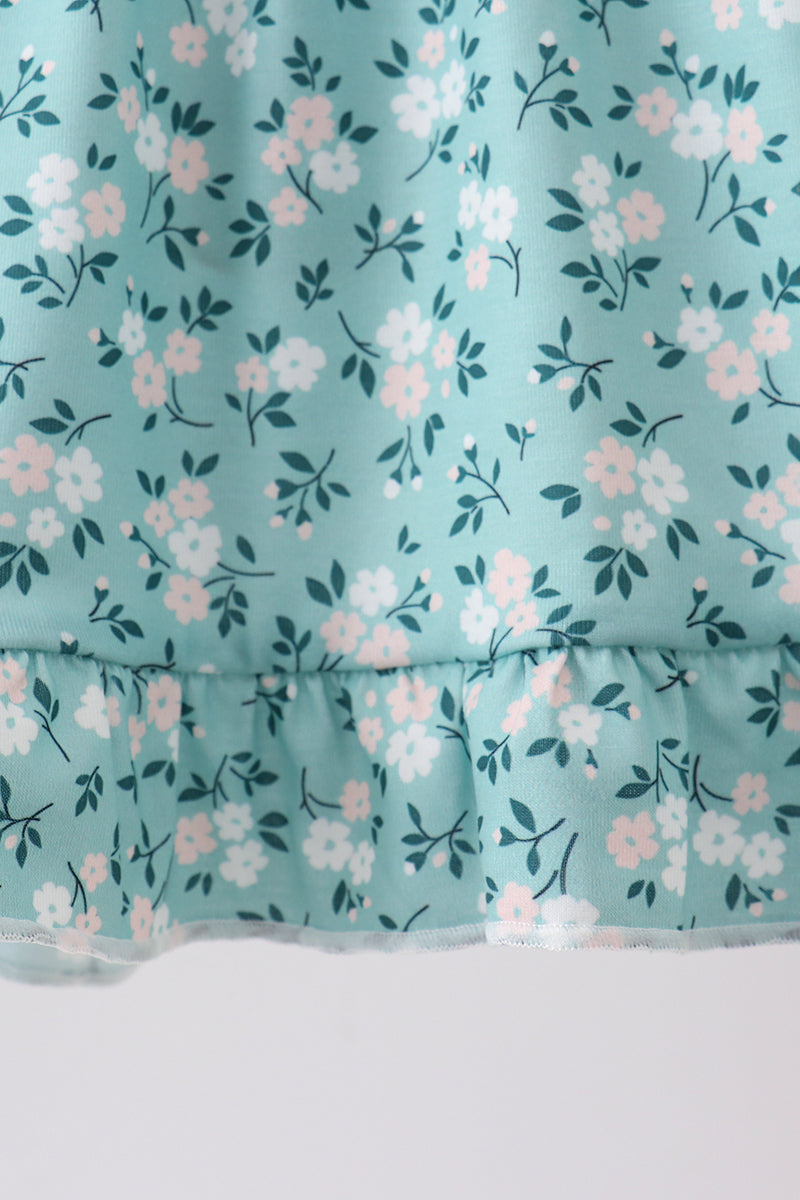 Green Floral Smocked Ruffle Bloomer Set