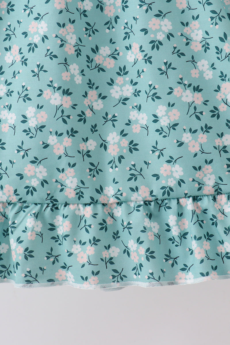 Green Floral Smocked Ruffle Shorts Set