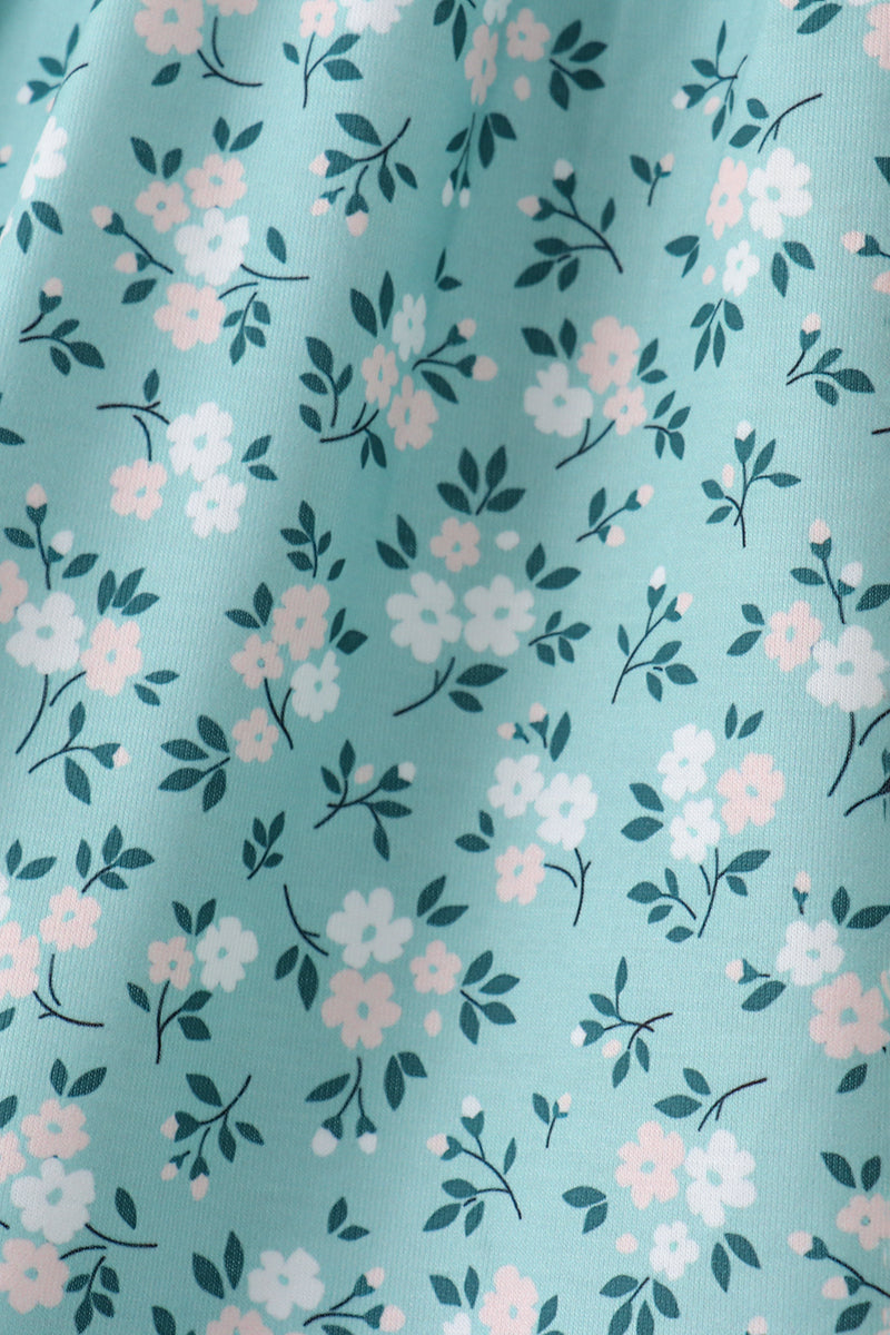 Green Floral Smocked Ruffle Dress
