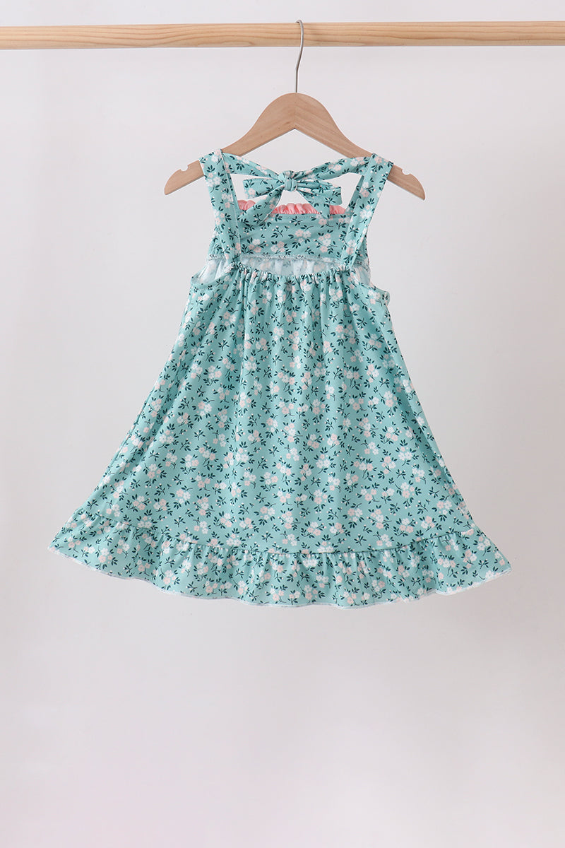 Green Floral Smocked Ruffle Dress