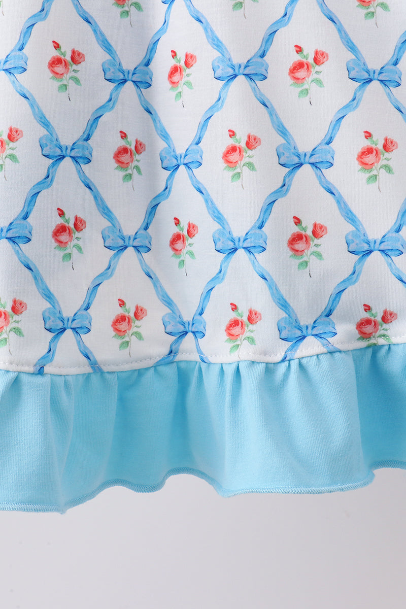 Blue Rose Ruffle Shorts Set