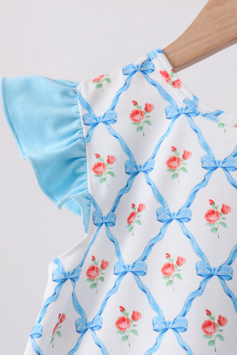 Blue Rose Ruffle Shorts Set