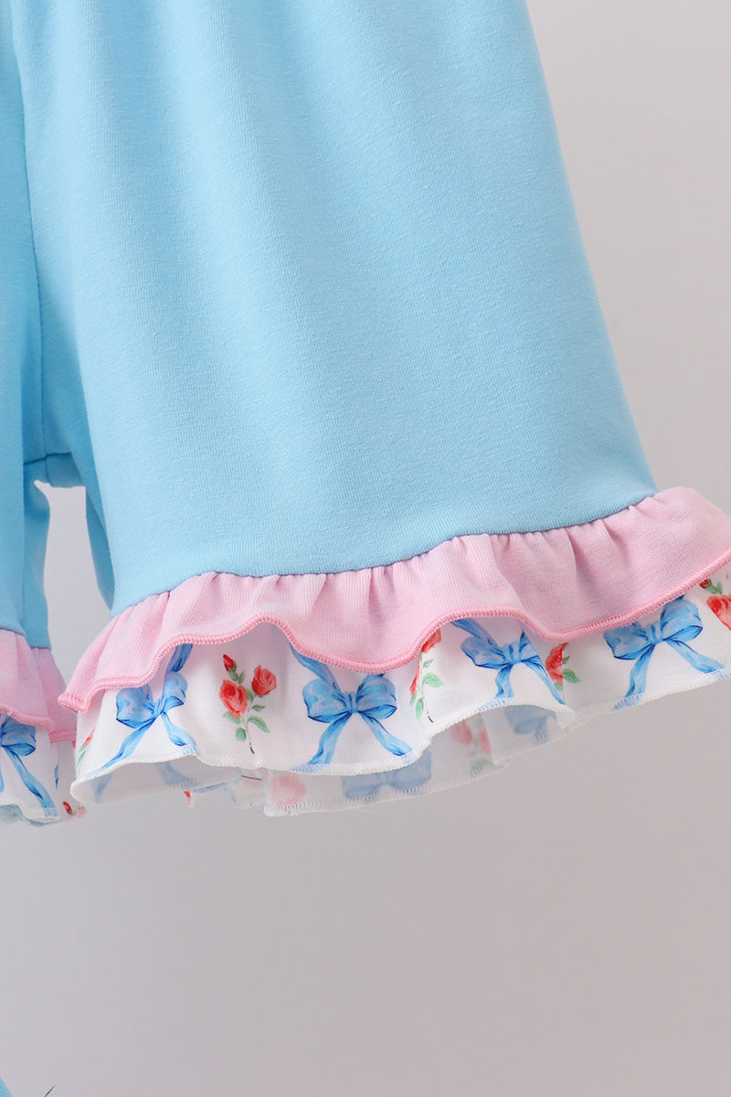 Blue Rose Ruffle Shorts Set