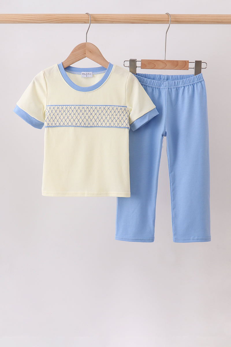 Cream smocked pants set