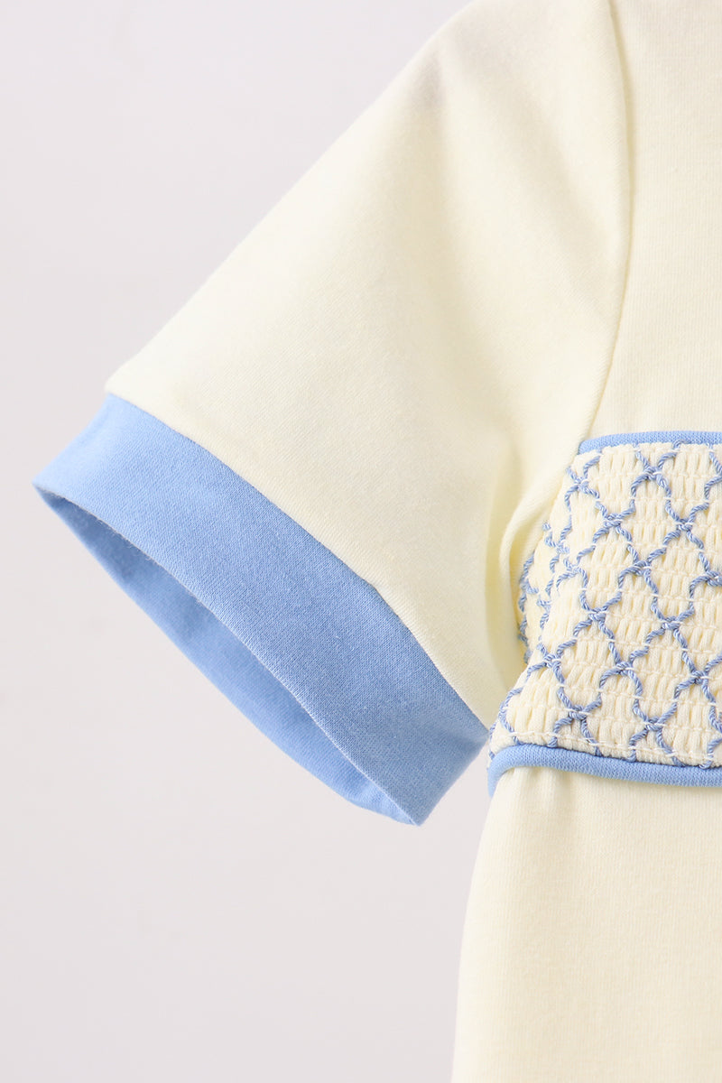 Cream smocked pants set
