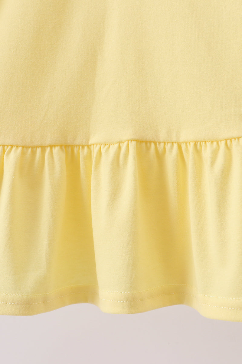 Yellow Apple Crayon Embroidered Ruffle Dress