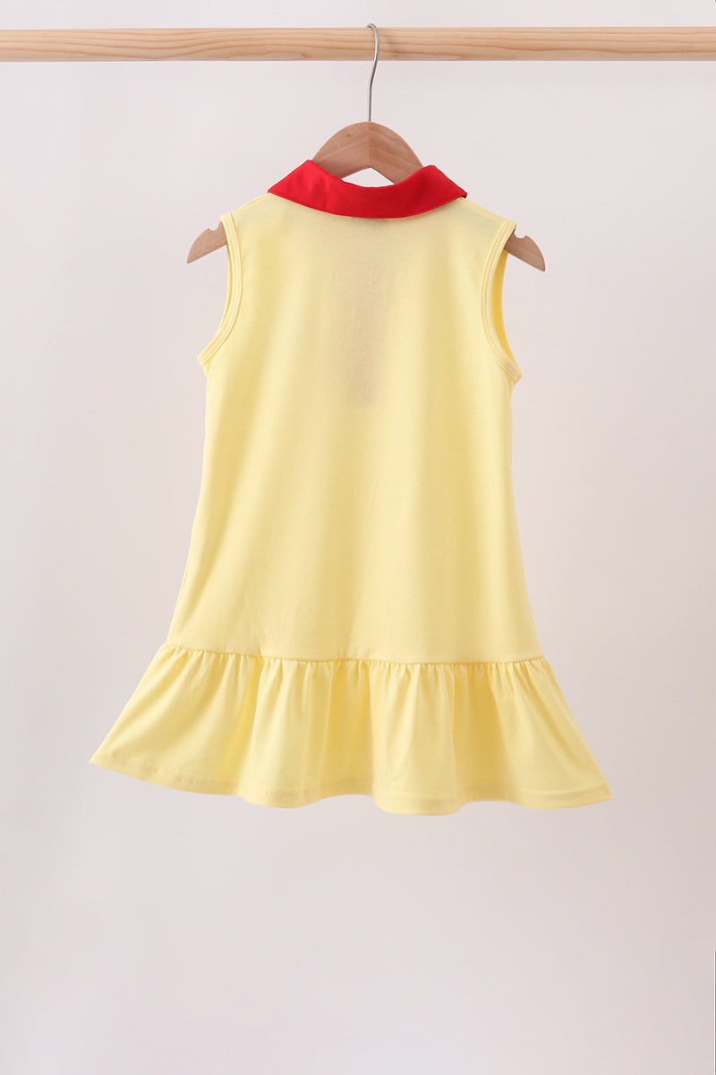 Yellow Apple Crayon Embroidered Ruffle Dress