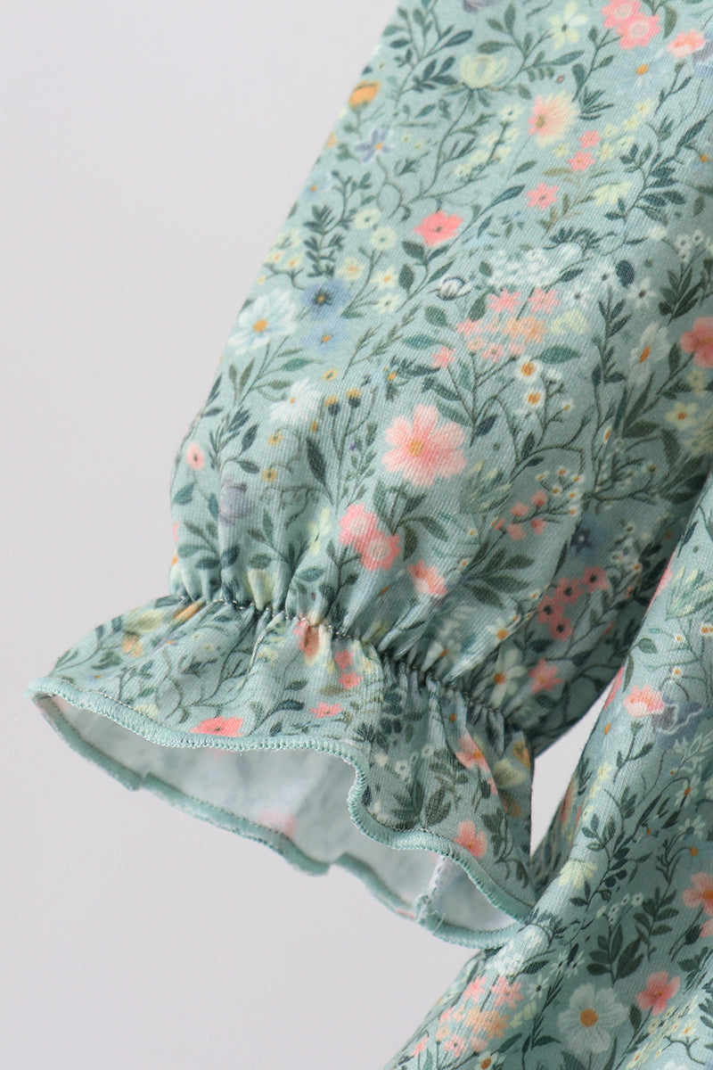 Green Floral Smocked Dress