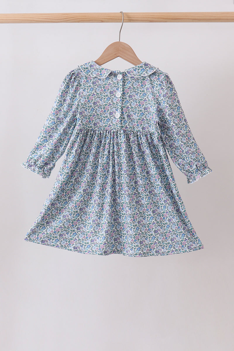 Blue Floral Smocked Dress