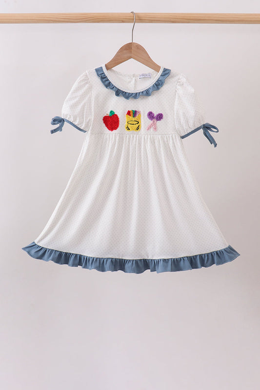 Blue Apple Crayon French Knot Ruffle Dress