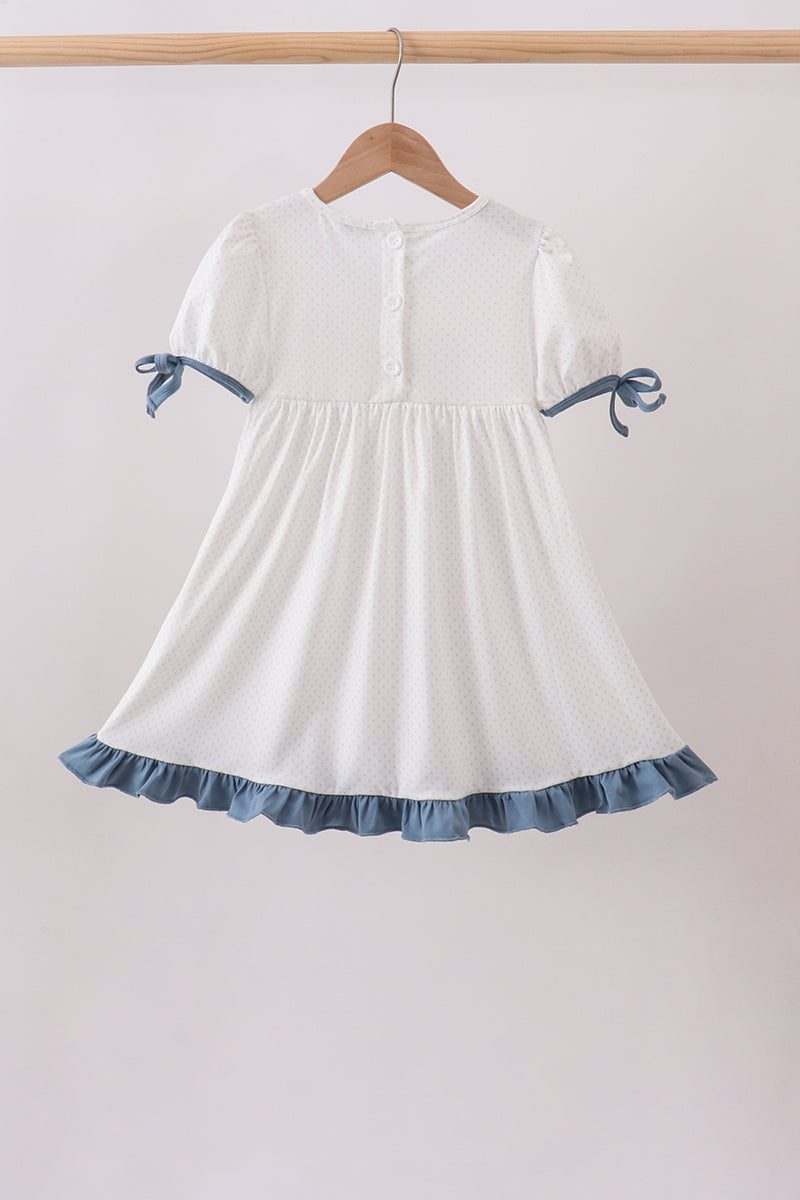 Blue Apple Crayon French Knot Ruffle Dress