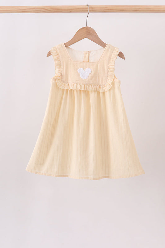 Oatmeal character french knot ruffle dress