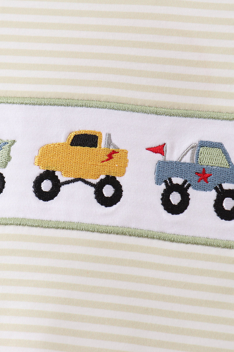 Monster truck embroidery stripe shorts set