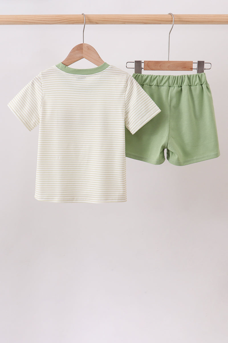 Monster truck embroidery stripe shorts set