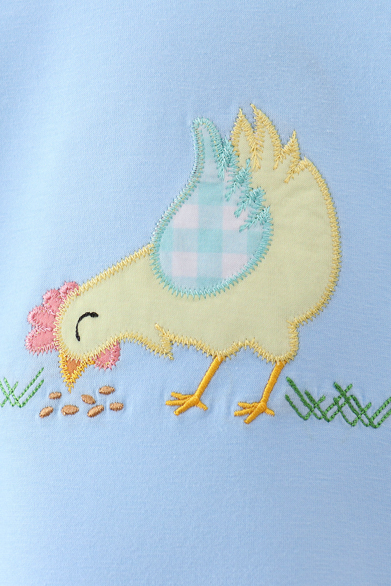 Blue Chicken Applique Bubble