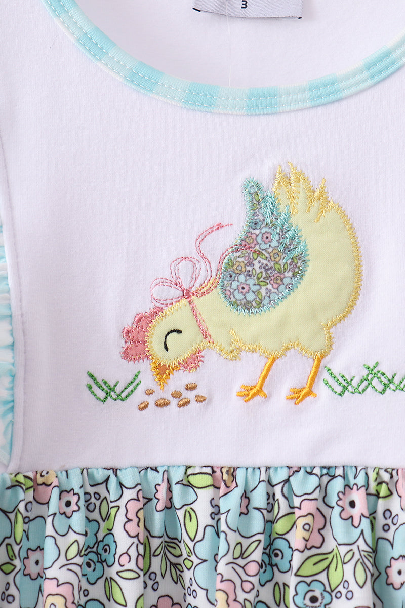 Mint Chicken Applique Ruffle Pants Set