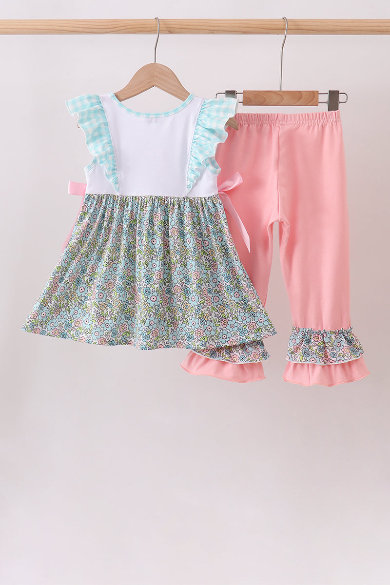 Mint Chicken Applique Ruffle Pants Set