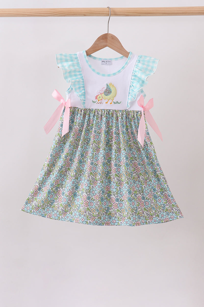 Mint Chicken Applique Ruffle Dress