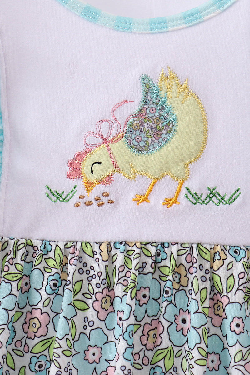 Mint Chicken Applique Ruffle Dress