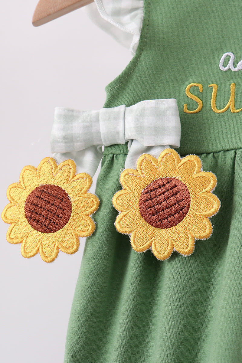 Green Sunflower Applique Ruffle Bubble