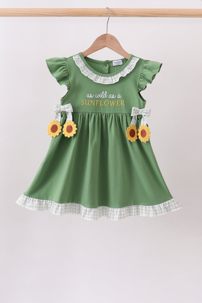 Green Sunflower Applique Ruffle Dress