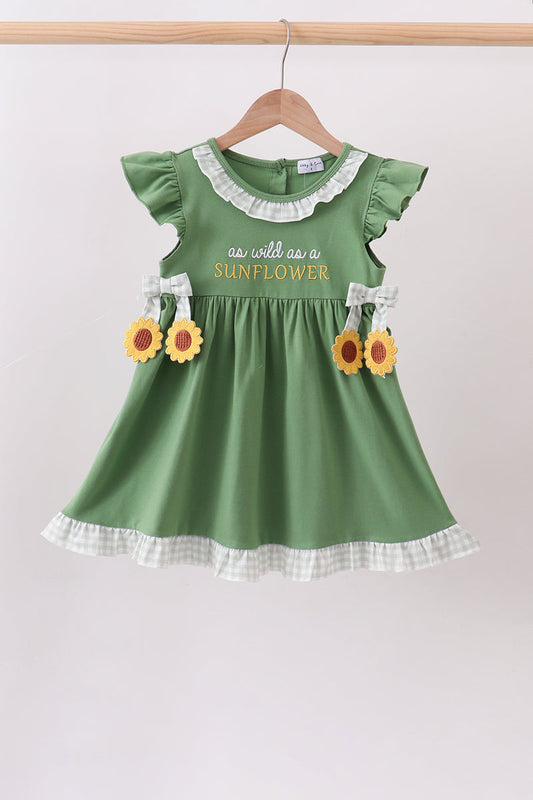 Green Sunflower Applique Ruffle Dress