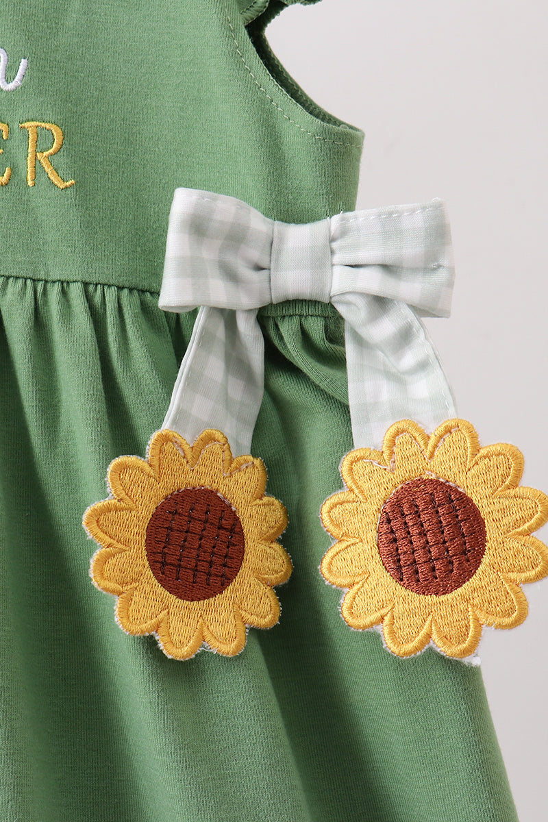 Green Sunflower Applique Ruffle Dress