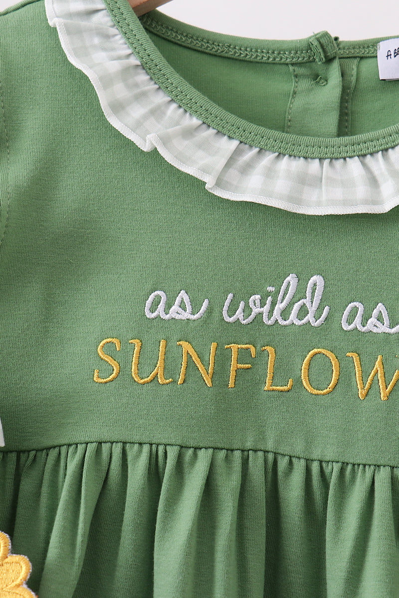 Green Sunflower Applique Ruffle Dress