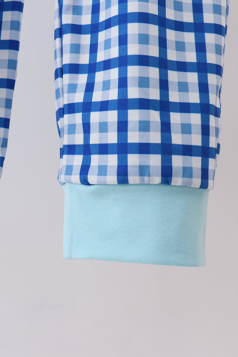Blue character embroidery pants set