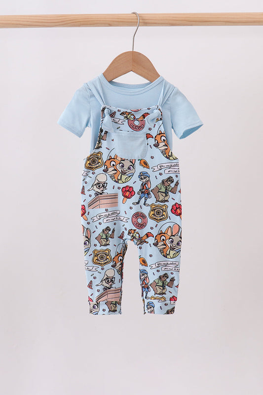 Blue character bamboo romper set