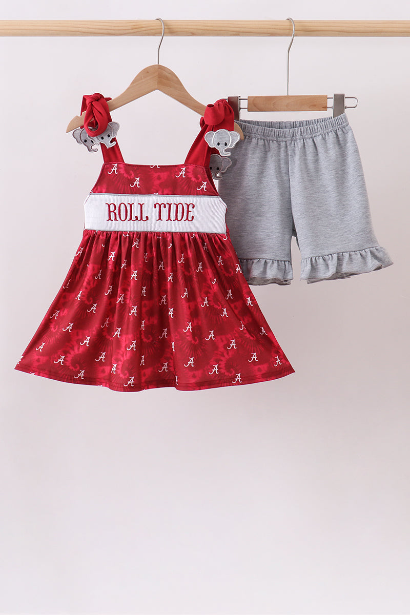 Maroon Alabama Roll Tide Smocked Ruffle Shorts Set